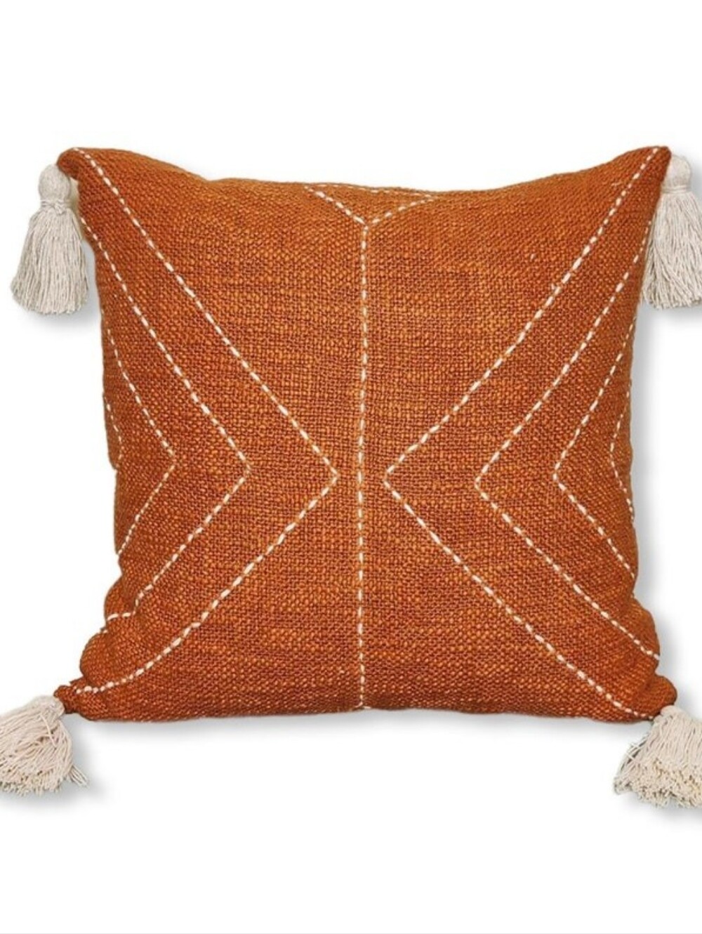 Rust Orange Boho Throw Pillow Cover: Handmade Indian Cotton, 16x16